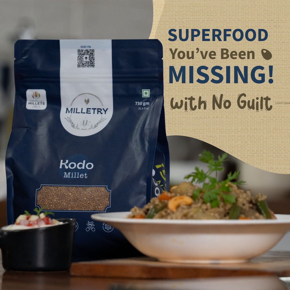 
                  
                    Milletry Kodo Millet High-Protein, Guilt-Free, Digestive Aid, Low-Glycemic, Versatile.
                  
                